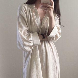 Long-sleeve Midi Plain Shirt Dress