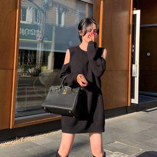 Long-sleeve Cold Shoulder Knit Dress