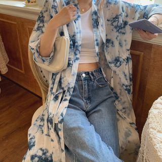 Long-sleeve Tie Dye Shirt Dress As Shown In Figure - One Size