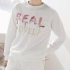 Letter-sequined & Embroidered Pullover
