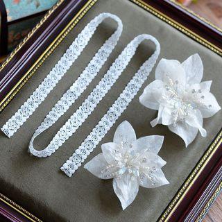 Wedding Set: Lace Ribbon + Flower Hair Clips