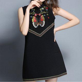 Butterfly Embroidered Sleeveless Shift Dress