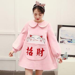 Peter Pan Collar Cat Print Mini Pullover Dress