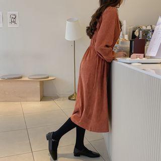 Drawcord-waist Corduroy Dress Orange - One Size