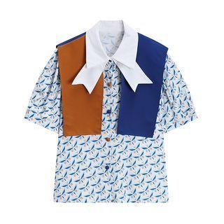 Color Block Panel Print Blouse