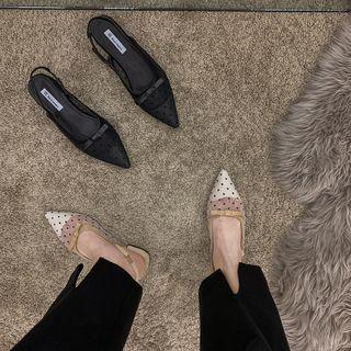 Dot Mesh Block-heel Pumps