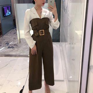 Plain Blouse / Strapless Wide-leg Jumpsuit