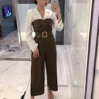 Plain Blouse / Strapless Wide-leg Jumpsuit