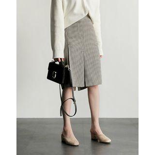 Pintuck-detail Houndstooth Skirt