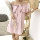 Striped Off-shoulder Short-sleeve Dress