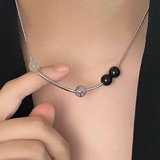 Bead Necklace 2495a - Necklace - Bead - Gray & Black - One Size