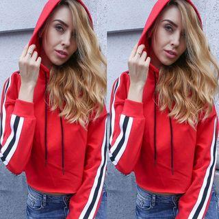 Long-sleeved Oversized Striped Hooded Sweatshirt