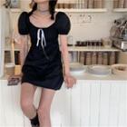 Bow Detail Short-sleeve Mini A-line Dress Black - One Size
