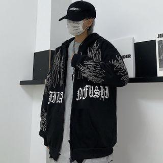 Fire Print Zip Hoodie