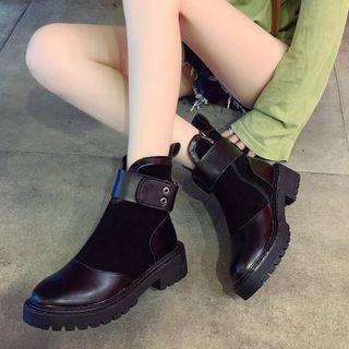Faux Leather Paneled Platform Low Heel Short Boots
