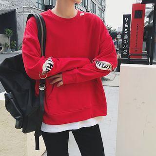 Mock Two-piece Inset Long-sleeved Lettering Loose-fit Crewneck Sweatshirt