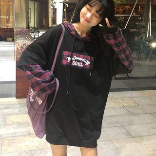 Mock Two Piece Plaid Panel Print Hoodie