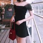 Off-shoulder Mesh Panel A-line Dress
