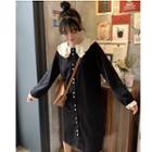 Long-sleeve Double Collar Dress Black - One Size