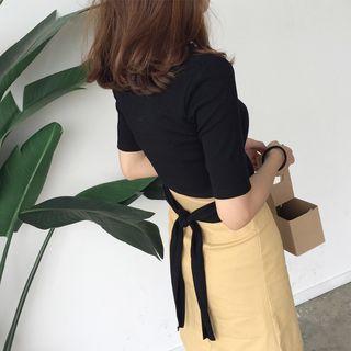 Elbow-sleeve Tie Waist T-shirt