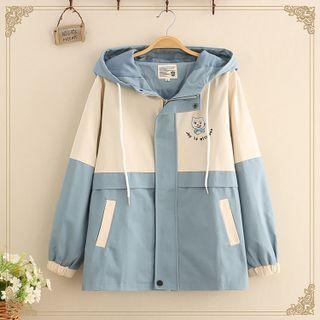 Color Block Bear Embroidered Hood Jacket