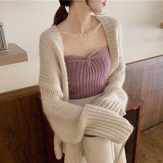 Sweetheart Neckline Tube Top / Long-sleeve Knit Cardigan