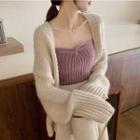 Sweetheart Neckline Tube Top / Long-sleeve Knit Cardigan