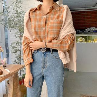 Dip-back Boxy Plaid Shirt