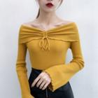 Long-sleeve Frill Trim Tie Neck Knit Top