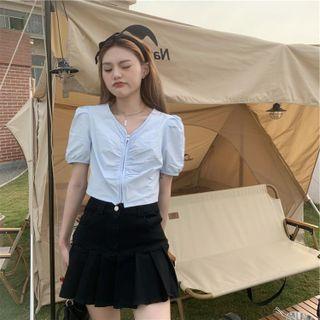 Short-sleeve Zipped Blouse