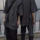 Lace-up Elbow-sleeve T-shirt Dark Gray - One Size