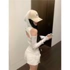 Long-sleeve Cold Shoulder Cutout Hooded Knit Top