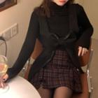 Bow Accent Camisole / Plaid A-line Mini Skirt