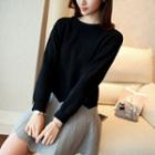 Long-sleeve Applique Plain Sweater