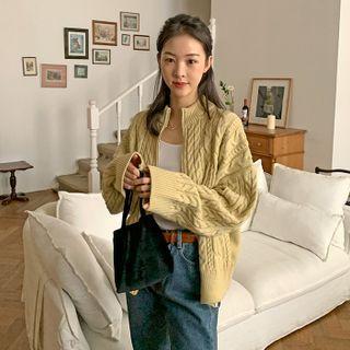 Zip-up Cable-knit Cardigan