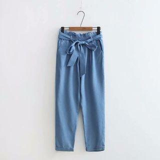 Tie Waist Baggy Jeans