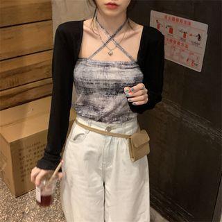 Tie-dye Halter Camisole Top / Cropped Cardigan Set - One Size