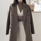 Double-breasted Flap-front Wool Blend Coat