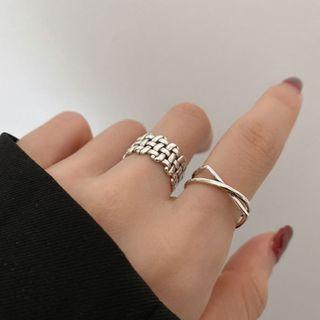 Cross / Faux Woven Sterling Silver Ring