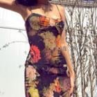 Scoop-neck Floral Strappy Mini Sheath Dress