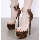 Leopard Print Cut Out Ankle-strap Stiletto Platform Sandals