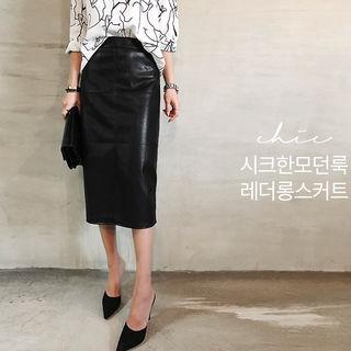 Faux-leather H-line Midi Skirt Black - One Size