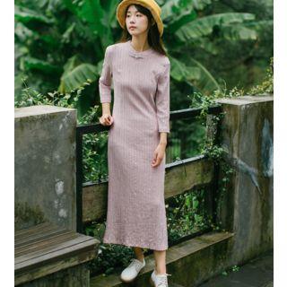 3/4-sleeve Sheath Midi Qipao