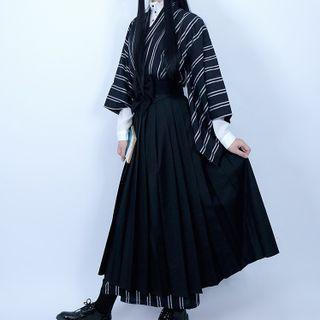 Midi Accordion Pleat Skirt / Bow Accent Belt / Set