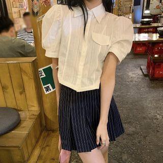 Short-sleeve Shirt / Pinstriped A-line Skirt