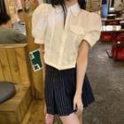 Short-sleeve Shirt / Pinstriped A-line Skirt