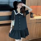 Sailor Collar Button Short-sleeve Mini A-line Dress