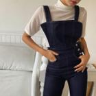 Stitched Boot-cut Suspender Jeans Dark Blue - One Size