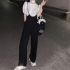 Set Of 2: Balloon-sleeve Top + Suspenders Pants