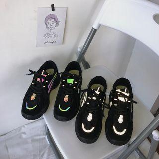 Reflective Strip Platform Lace Up Sneakers